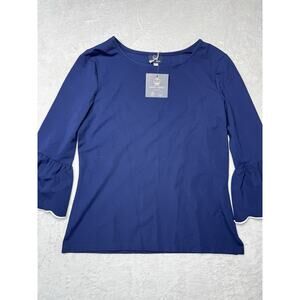 Sailor Sailor Ruffle Sleeve Coastal Top Navy UPF Fabric SZ S Resortwear